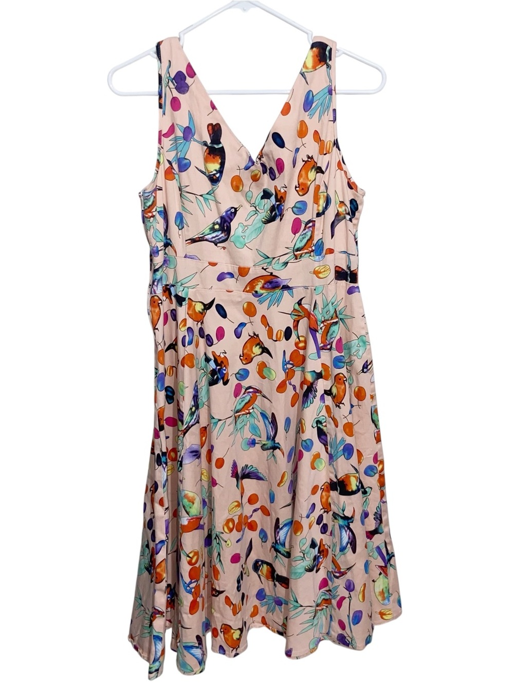 Hearts and Roses Dress Womens Size 14 Bird Print Retro Rockabilly Pinup Style